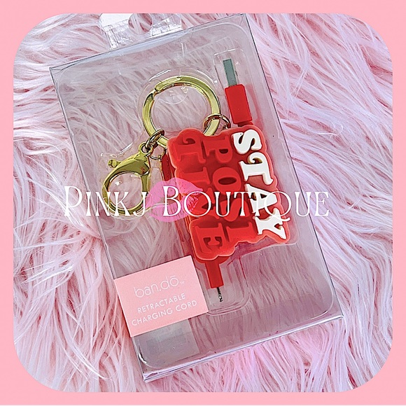 💗{Ban.do} 3D Retractable {Stay Positive} BANDO Charging Cord+Keychain Ring! - Picture 1 of 3